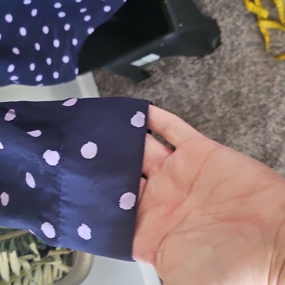 Roaman's Navy and Lavendar Polka Dot Button Down Blouse - Picture 5 of 13